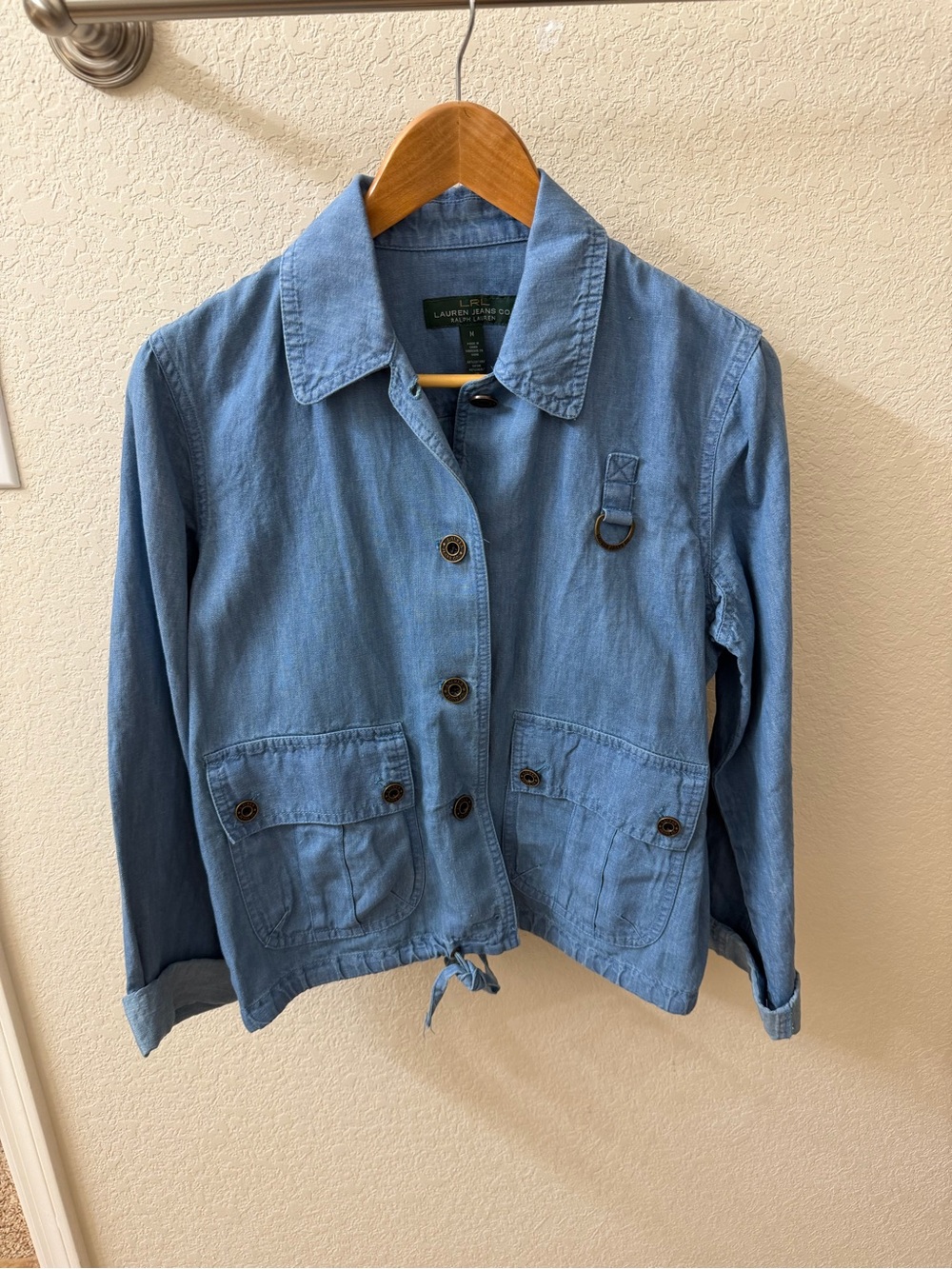 Lauren Ralph Lauren Light Blue Denim Utility Jacket with Front Pockets